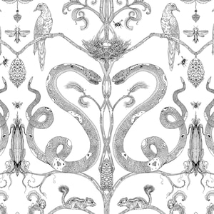 Snake Party Wallpaper: Black and White Removable Wall Decoration - Made in USA