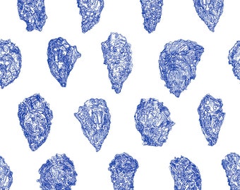 Oysters Wallpaper: China Blue Removable Wall Decor Nantucket New England- USA Made