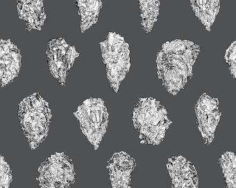 Oysters Wallpaper: Charcoal Removable Wall Decor - Made in USA