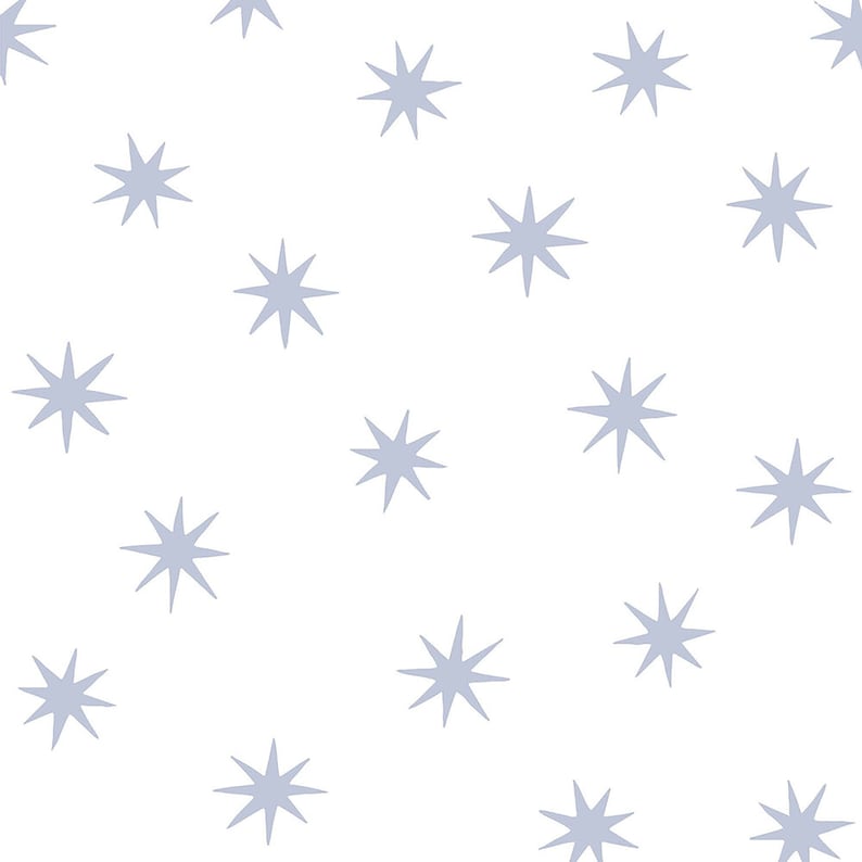 May include: A seamless pattern featuring a repeating design of light blue, eight-pointed stars on a white background.