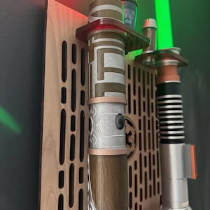 Double Acrylic/ Walnut Wood Lightsaber Stand For Lightsaber Display With Kyber Lightsaber Crystal & Holocron Mount image 4