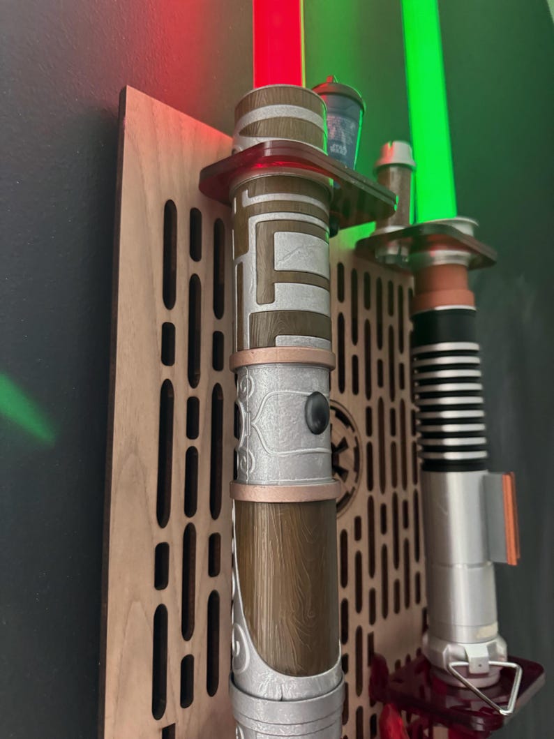 Double Acrylic/ Walnut Wood Lightsaber Stand For Lightsaber Display With Kyber Lightsaber Crystal & Holocron Mount image 4