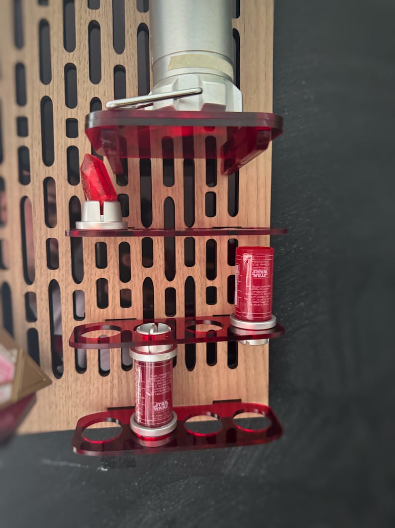Double Acrylic/ Walnut Wood Lightsaber Stand For Lightsaber Display With Kyber Lightsaber Crystal & Holocron Mount image 6