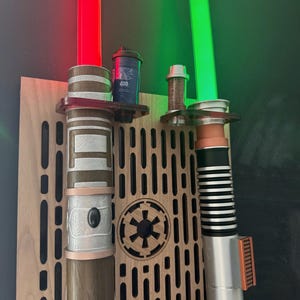 Double Acrylic/ Walnut Wood Lightsaber Stand For Lightsaber Display With Kyber Lightsaber Crystal & Holocron Mount image 11