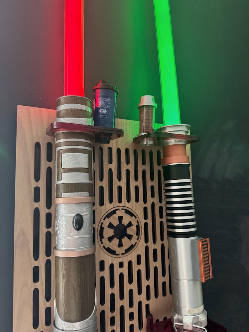 Double Acrylic/ Walnut Wood Lightsaber Stand For Lightsaber Display With Kyber Lightsaber Crystal & Holocron Mount image 11