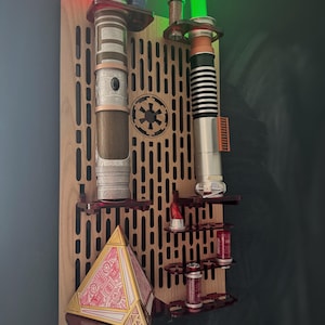 Double Acrylic/ Walnut Wood Lightsaber Stand For Lightsaber Display With Kyber Lightsaber Crystal & Holocron Mount image 1