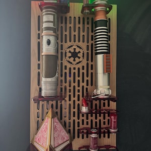 Double Acrylic/ Walnut Wood Lightsaber Stand For Lightsaber Display With Kyber Lightsaber Crystal & Holocron Mount image 3