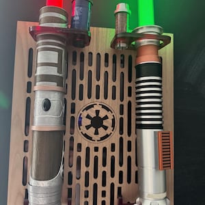 Double Acrylic/ Walnut Wood Lightsaber Stand For Lightsaber Display With Kyber Lightsaber Crystal & Holocron Mount image 7