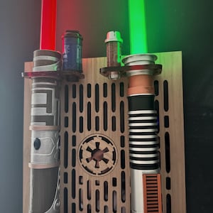 Double Acrylic/ Walnut Wood Lightsaber Stand For Lightsaber Display With Kyber Lightsaber Crystal & Holocron Mount image 9