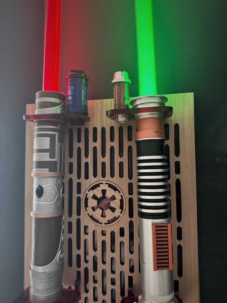 Double Acrylic/ Walnut Wood Lightsaber Stand For Lightsaber Display With Kyber Lightsaber Crystal & Holocron Mount image 9