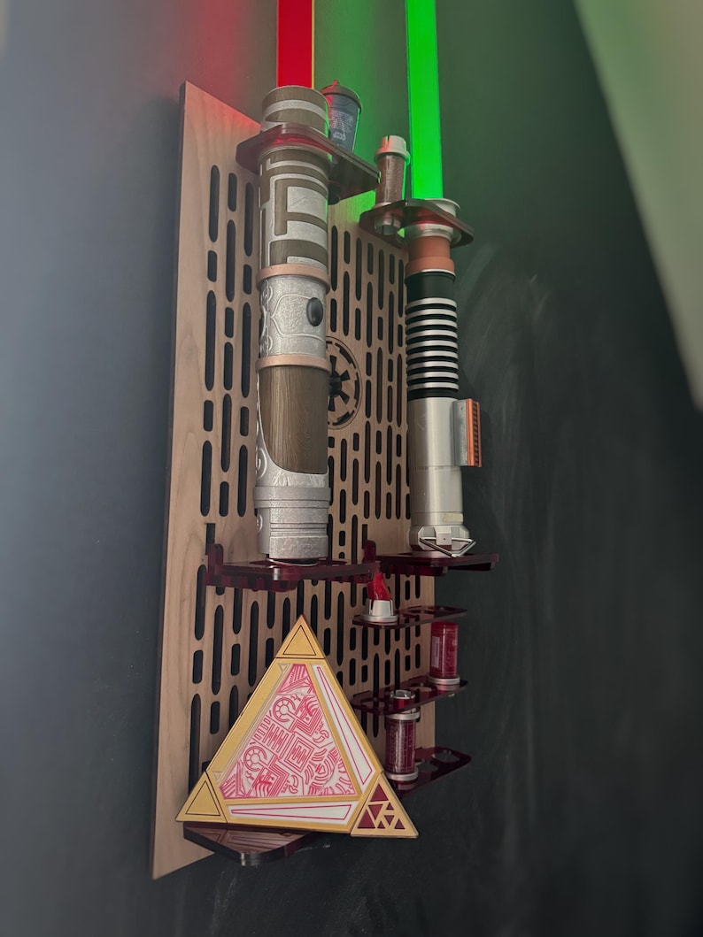 Double Acrylic/ Walnut Wood Lightsaber Stand For Lightsaber Display With Kyber Lightsaber Crystal & Holocron Mount image 8