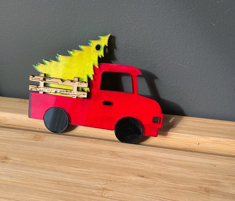 Personalized Acrylic & Wood Christmas Tree Truck Ornament Etsy