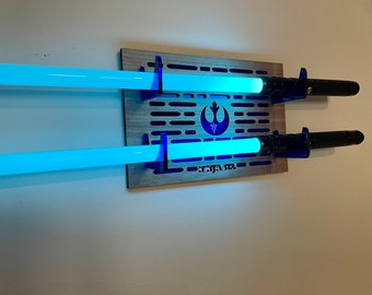 Personalized Double Lightsaber Horizontal Mount Wood With Acrylic Inlays