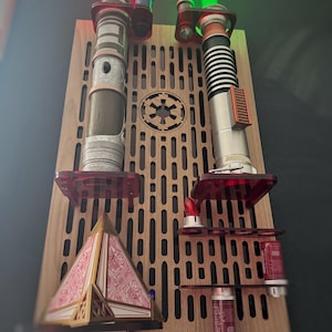 Double Acrylic/ Walnut Wood Lightsaber Stand For Lightsaber Display With Kyber Lightsaber Crystal & Holocron Mount image 5