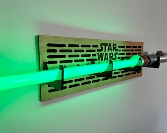 Personalized Double Bladed 4 Hook Lightsaber Stand Hilt and Blade Wall Mount