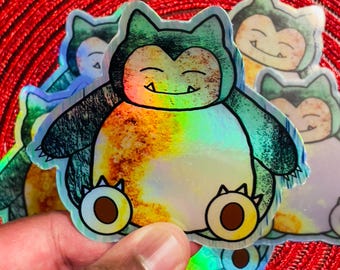 Holographic Snorlax Sticker – Anime Vinyl Decal