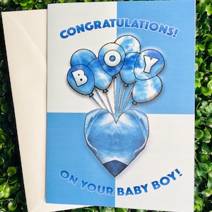 Tarjeta de nacimiento de niño / Tarjeta de felicitación cristiana / Tarjeta de baby shower / Tarjeta de felicitación inspiradora / Tarjeta de nacimiento / Escritura bíblica / Tarjeta azul