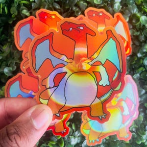 Holographic Charizard Sticker: Water-Resistant Vinyl Decal
