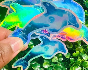 ホログラフィックドルフィンステッカー：耐水ビニールデカール