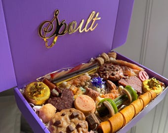 Spoilt Dog Treat Hamper • Luxury Purple Selection for Pup, Dog Birthday Gift Box