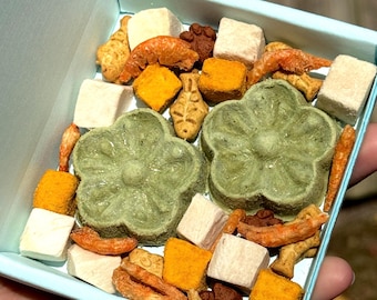 Natural Cat Freeze Dried Treats • Summery Raw Meat Green Flower Treats for Kitty Birthday • Unique Seasonal Spring Time Feline Snacks