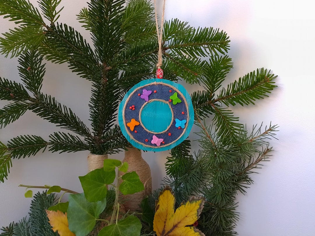 Handmade Denim Christmas Circle Ornament With Hemp String - Etsy