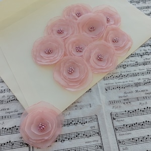 Apliques artesanais de flores de chiffon rosa rosa para scrapbooking, cartões, decoração para festa, casa, roupas, conjunto de 10 apliques