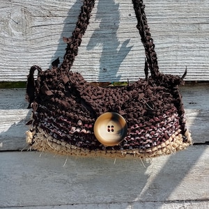 Brown Upcycled Knitted Boho Bag: Recycled Rag Purse