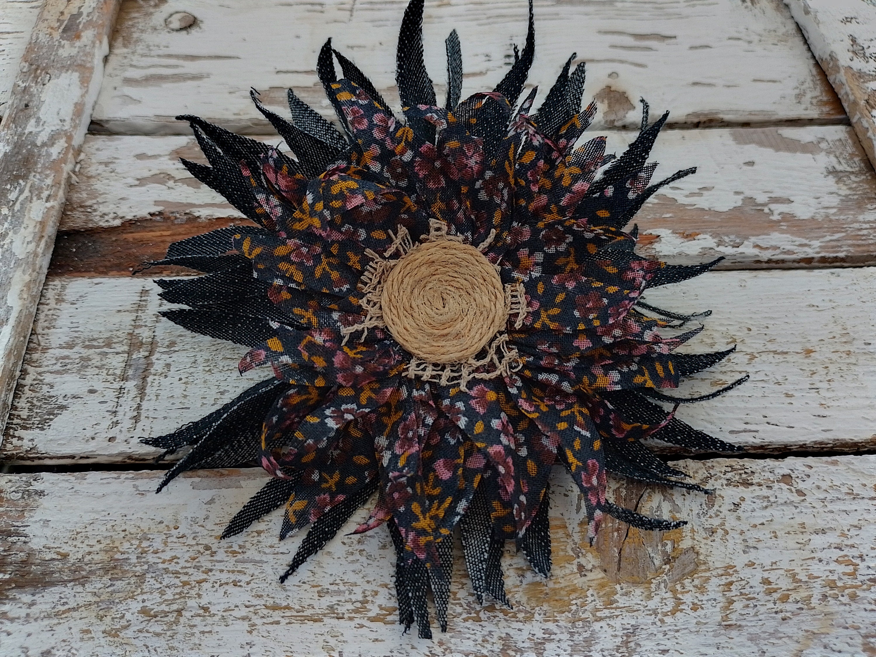 Floral Rustic Pin Shabby Shic Denim Flower Pin Rustic Denim Boho Dress Flower Fabric ...