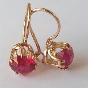 Natural ruby! Vintage Earrings With Ruby Solid gold Rose Gold Earrings 583 gold 14k gold 585 gold 14KT gold  earrings ruby natural ruby