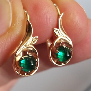 Natural emerald ! Vintage gold 583 star Solid gold Rose Gold Earrings With Emerald gold 583 gold 14k gold 585 gold 14kt  Earrings emerald