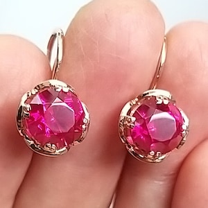 Natural ruby! Vintage gold 583 star Solid gold Rose Gold Earrings With Rubys gold 583 gold 14k gold 585 gold 14kt Earrings ruby