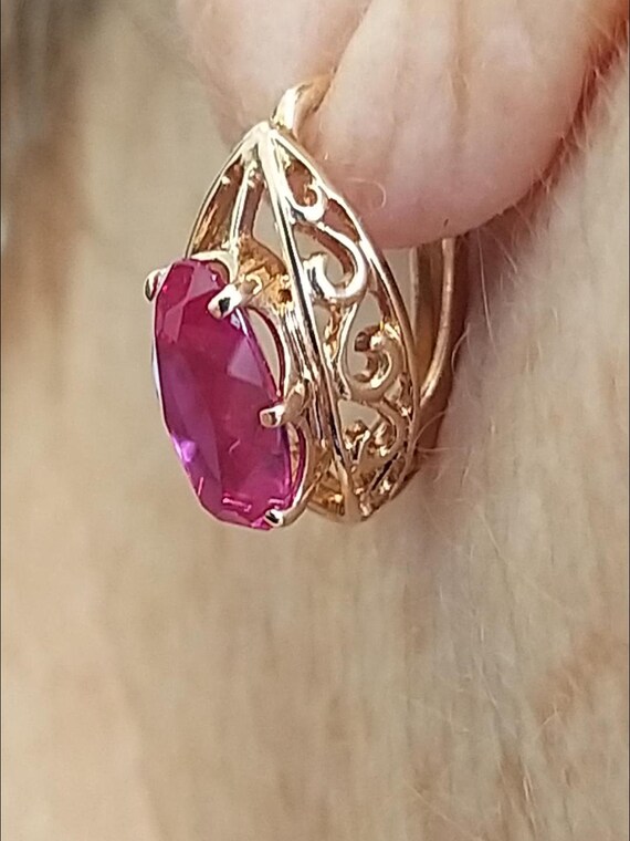 Natural ruby! Vintage gold 583 star Solid gold Ro… - image 3