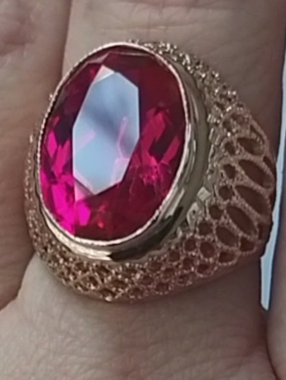 9.45g, Natural ruby 12ct! Vintage solid gold ring… - image 4