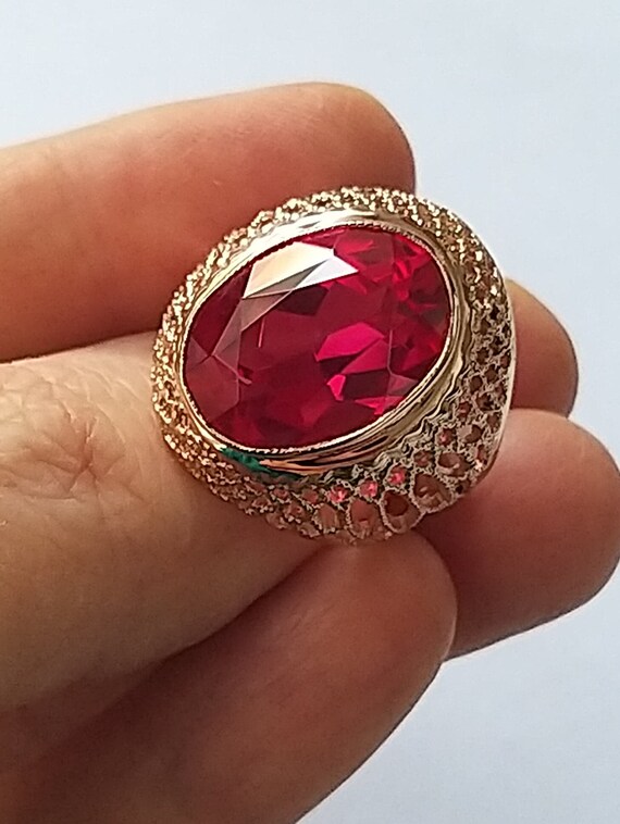 9.45g, Natural ruby 12ct! Vintage solid gold ring… - image 7