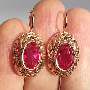 Natural ruby! Vintage gold 583 star Solid gold Rose Gold Earrings With Rubys gold 583 gold 14k gold 585 gold 14kt Earrings ruby