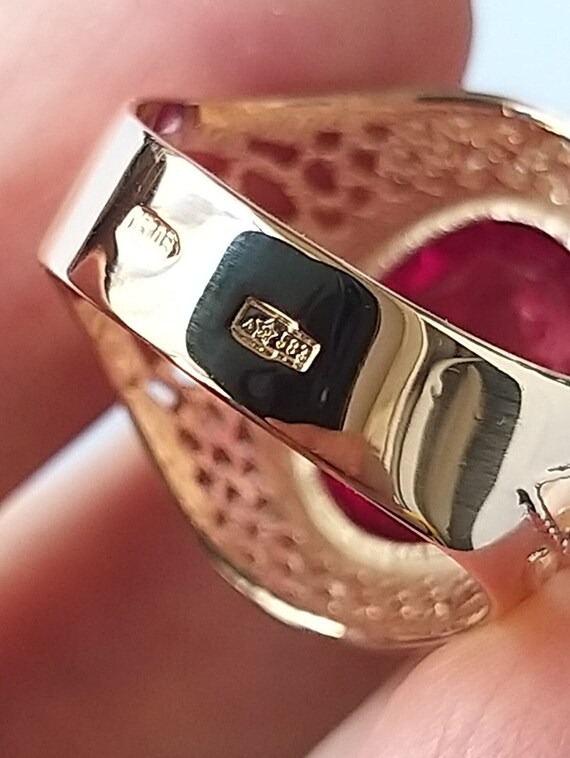 9.45g, Natural ruby 12ct! Vintage solid gold ring… - image 2