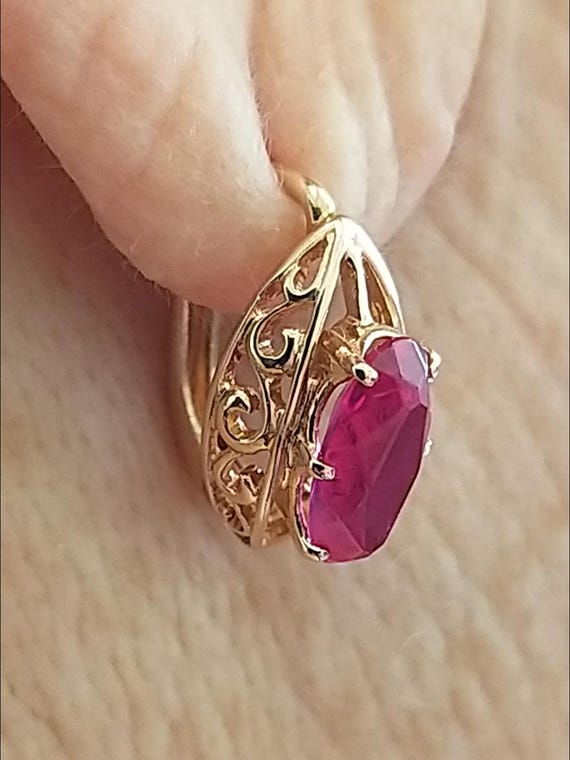 Natural ruby! Vintage gold 583 star Solid gold Ro… - image 2