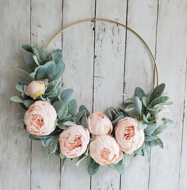 Pink Peony Hoop Wreath for Front Door Summer Wreath Modern Etsy