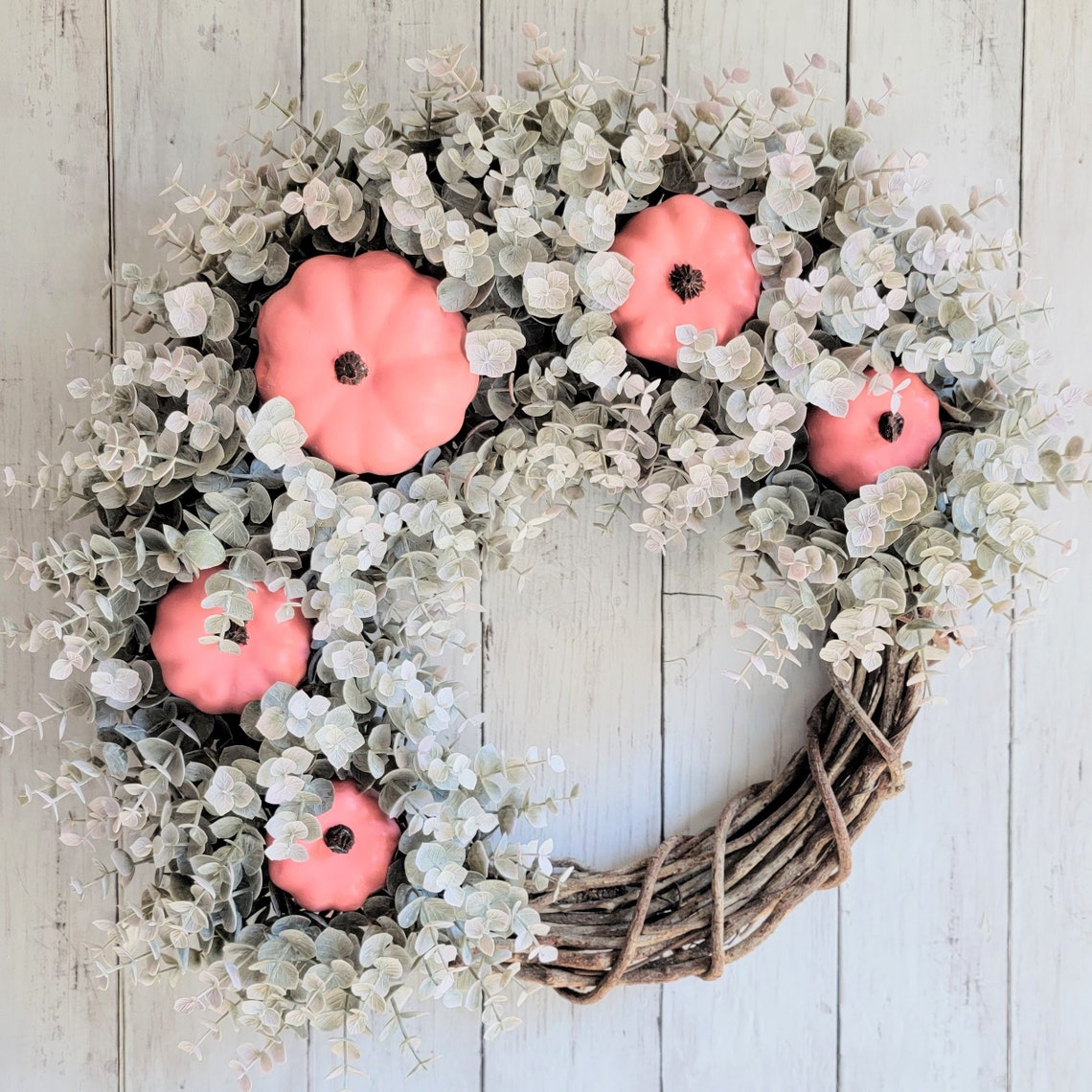 Pink Pumpkin Fall Wreath for Front Door Modern Autumn Decor image 1