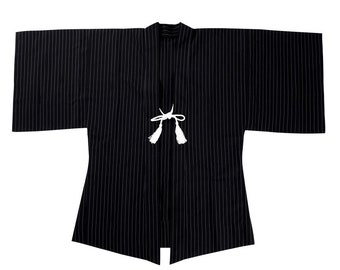 Japanese Samurai Haori Kimono Happi Jacket Cotton with Pinestripes