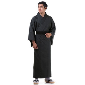 Traditional Japanese Samurai Yukata Kimono Obi Wokou Unisex for Men and Women Vegan Cotton Black