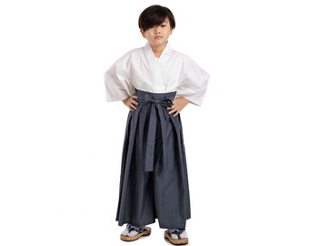 Traditional Japanese Kids Kendo Budo Samurai Yukata Kimono Set Bushido Cosplay Costume Kendo Gi Hakama Pants Cotton Unisex for boys & girls