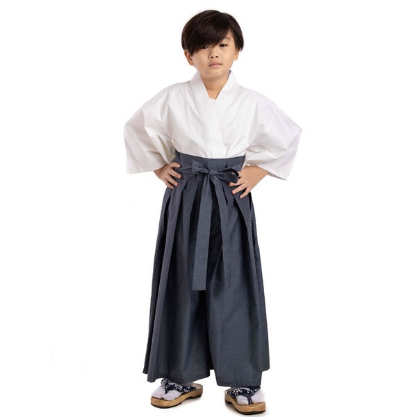 Traditional Japanese Kids Kendo Budo Samurai Yukata Kimono Set Bushido Cosplay Costume Kendo Gi Hakama Pants Cotton Unisex for boys & girls