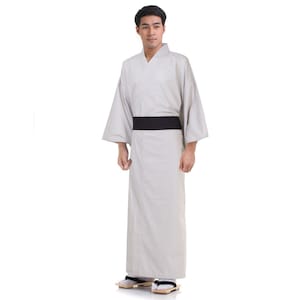 Traditional Japanese Samurai Yukata Kimono Obi Wokou Unisex for Men and Women Vegan Cotton Grey