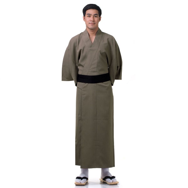 Traditional Japanese Samurai Yukata Kimono + Obi "Bushido" Unisex for Men and Women Vegan Cotton wih Pinestripes