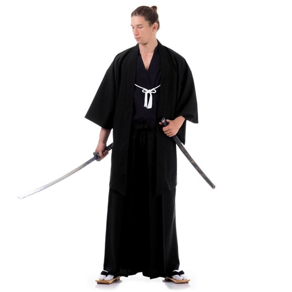 Ensemble kimono de samouraï japonais traditionnel "Tenno" pour homme > maximum 3 pièces = veste Yukata Haori + Kendo Gi + pantalon Budo Hakama Samurai