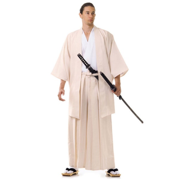 Ensemble kimono de samouraï traditionnel japonais "Chinto" pour homme > maximum 3 pièces = veste Yukata Haori + Kendo Gi + pantalon Budo Hakama Samurai