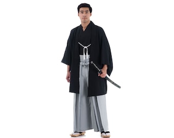 Ensemble kimono de samouraï japonais traditionnel "Hatamoto" pour homme > max 3 pièces = Veste Yukata Haori + Kendo Gi + Pantalon Budo Hakama Samurai