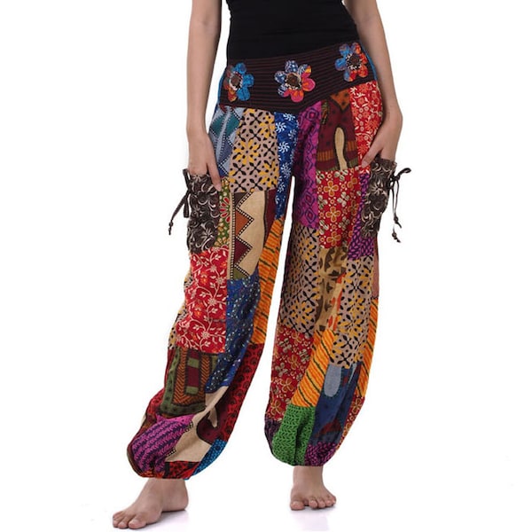 Vegane Aladinhose Haremshose Pumphose patchwork Thai Hose für Damen und Herren "Farbentraum" mit Hosentaschen